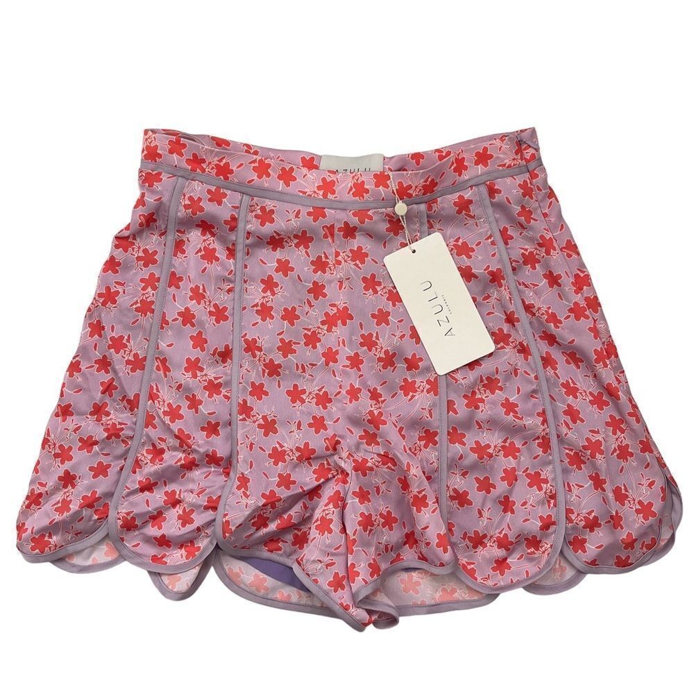 Azulu Colombia Scalloped Skort Lilac Garden Floral Silky Shorts Skirt Medium NWT